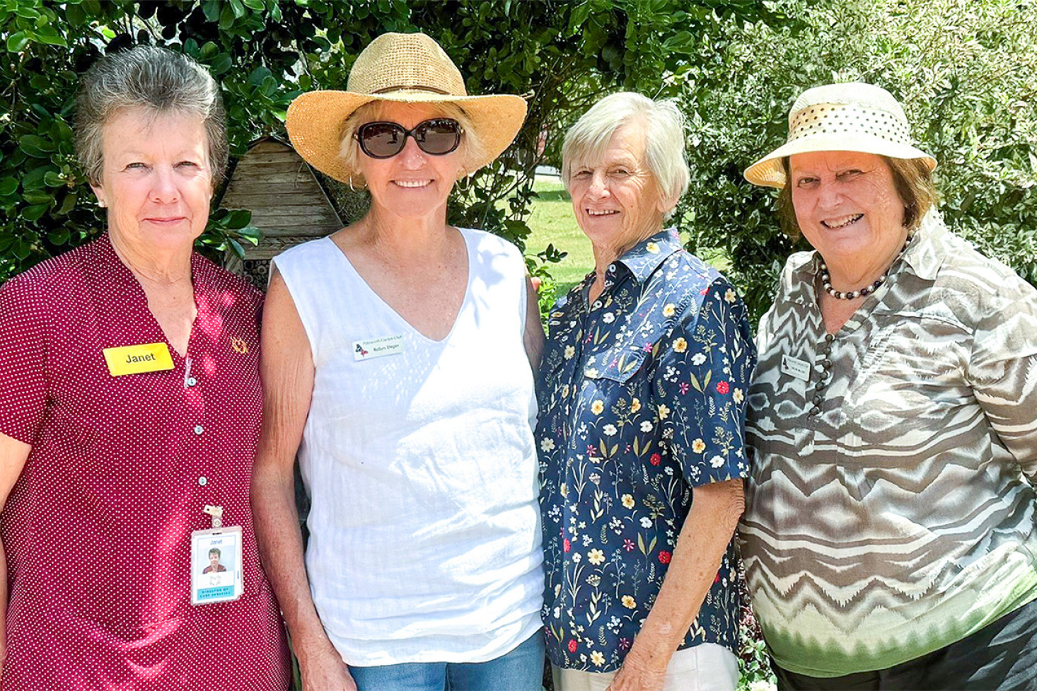 Guest speaker Janette Newlands, Director of Care at Beauaraba Living, enjoyed Lyn Bass’ (third on left) beautiful garden with Pittsworth Garden Club members Robyn Steger and Helen Miller.