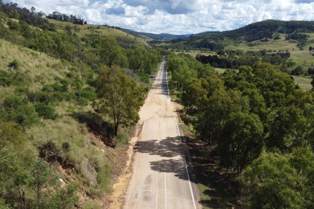 The result of a landslip on Gatton–Clifton Road at Mount Whitestone.