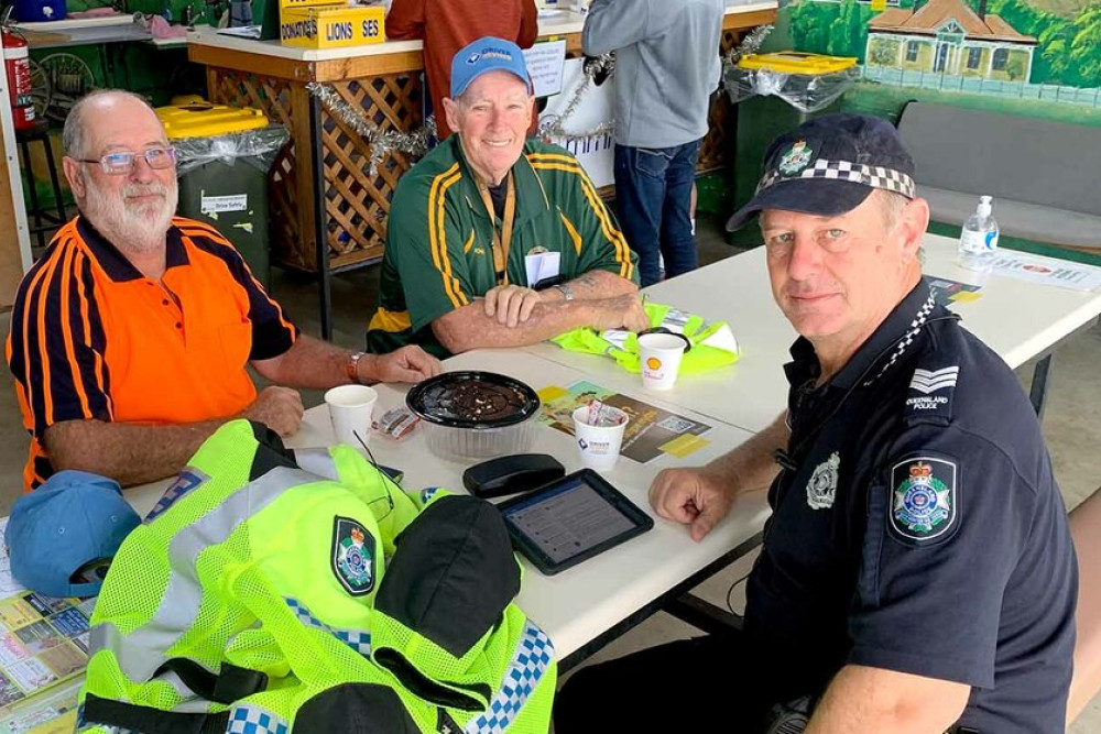 L-R John Newley (Driver Reviver Volunteer Coordinator), John Griffith (volunteer) and local Traffic Sergeant Dom Cremasco.