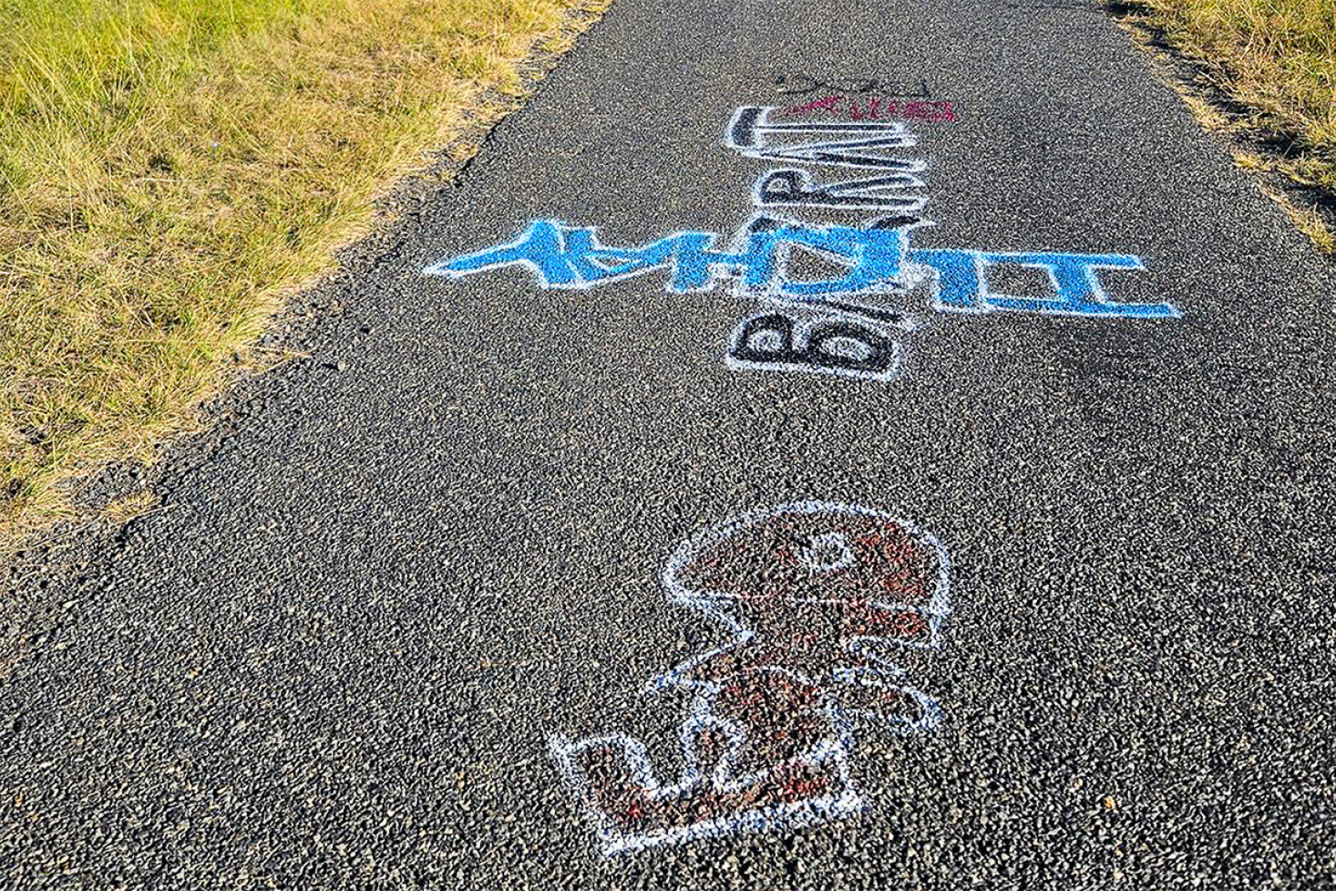 This style of graffiti has been appearing on roads in the district.