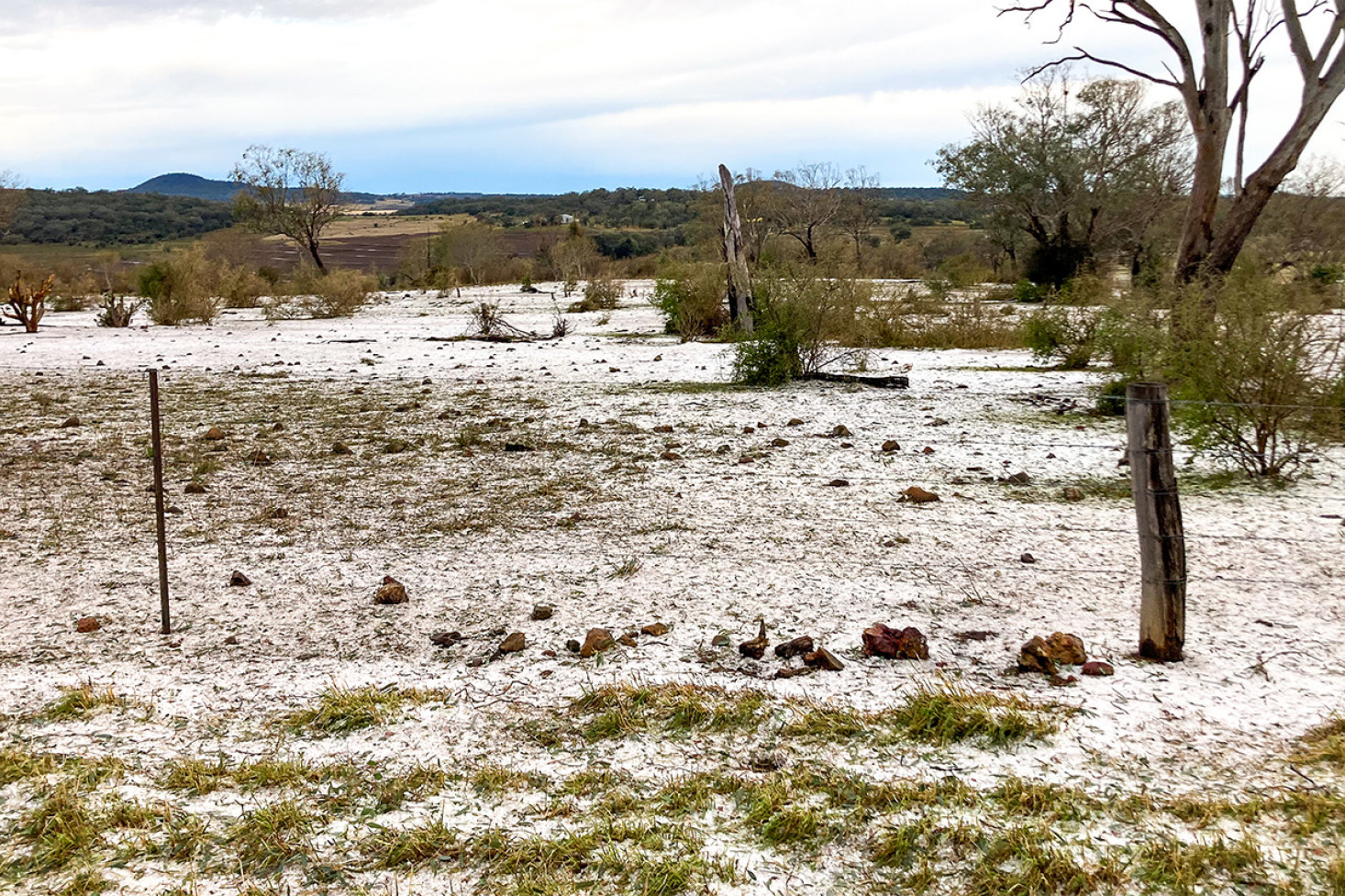 Like a covering of snow on the ground, this property at Irongate shows the extent of hail that fell during the storm last week.