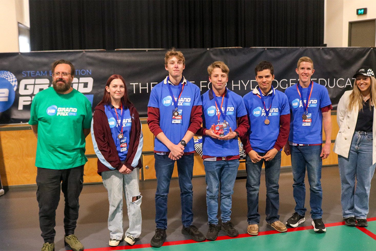 ‘Falcons’ came third. Kieran Curry with Alexis Scantlebury, Benjamin Kaiser, Ryelan Cockburn, Nathaniel Knight, Deacon Altadonna and event sponsor.