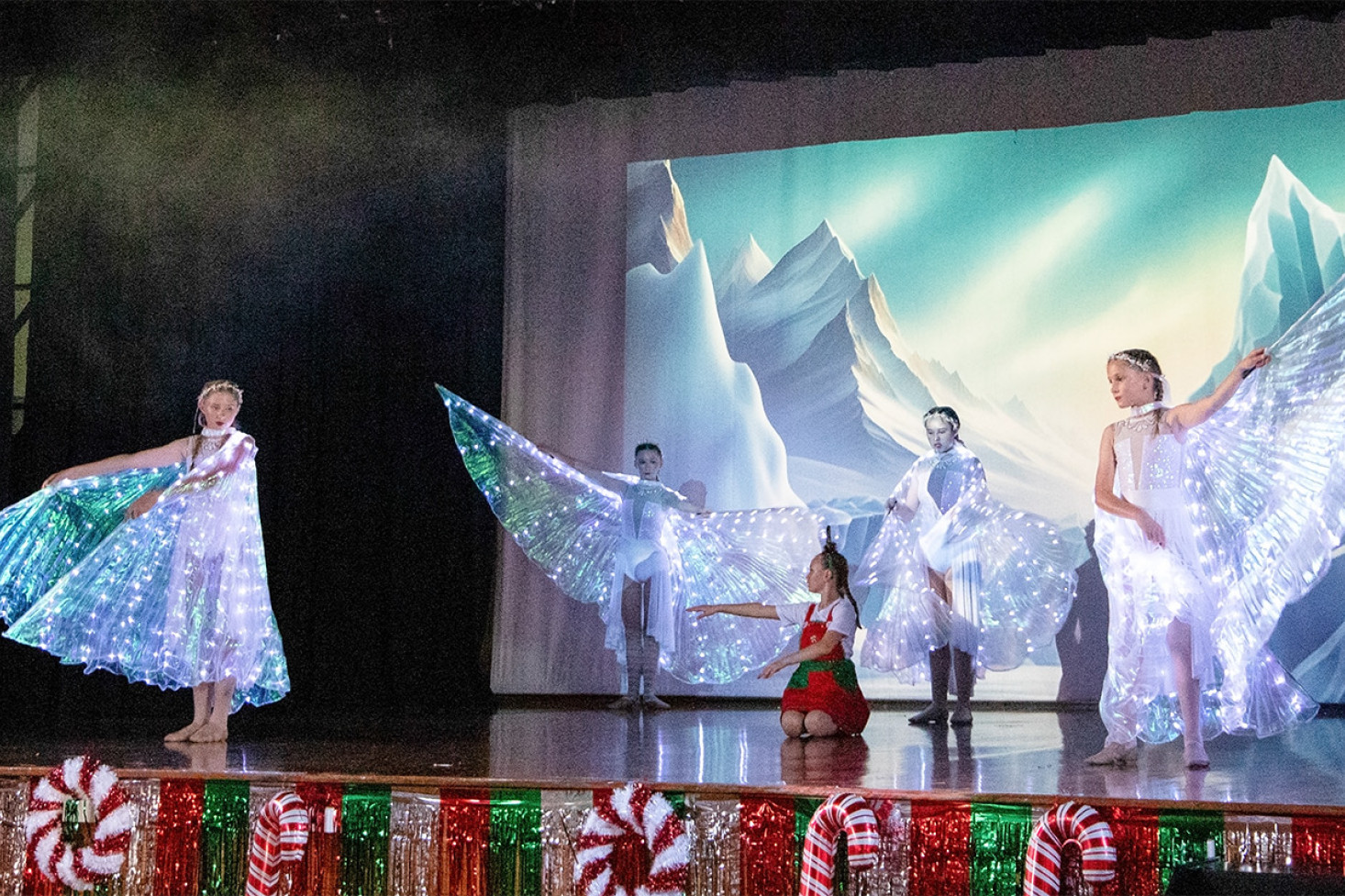 On stage during the ice scene were Sophie, Tamika, Marieke, Hannah, Charlie and Paige.