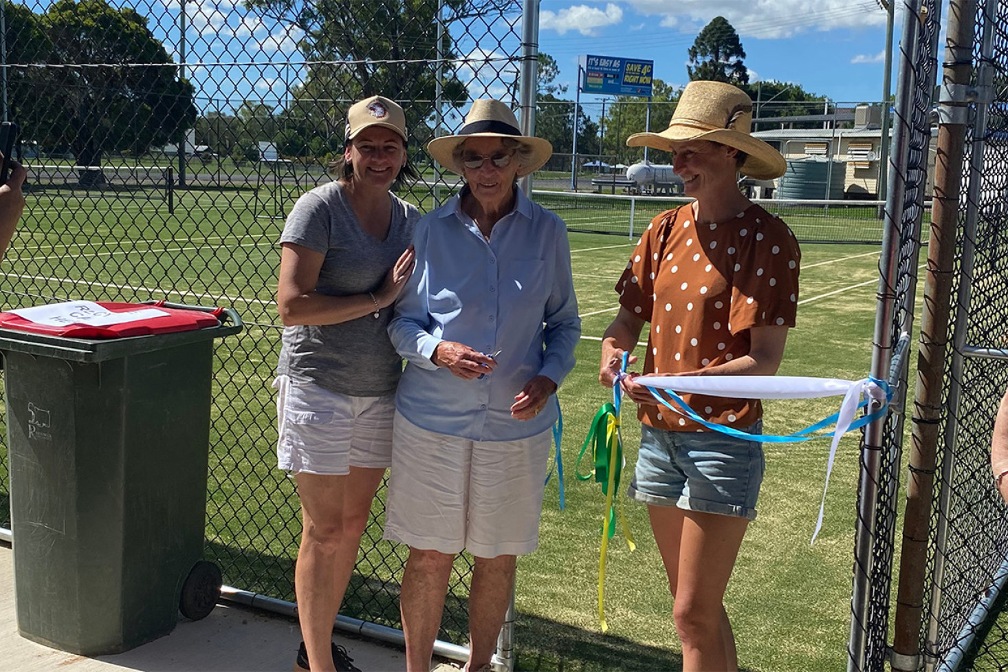 Ribbon cutting. President Mandy Mutch, Shirley Mason and Councillor Carla Pidgeon.