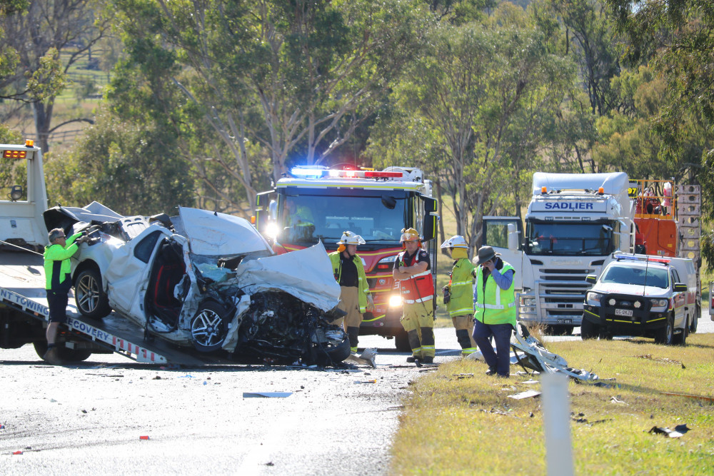 Police were called to the scene of a serious car and truck collision on the Gore Highway between Pittsworth and Southbrook at approximately 6:45am