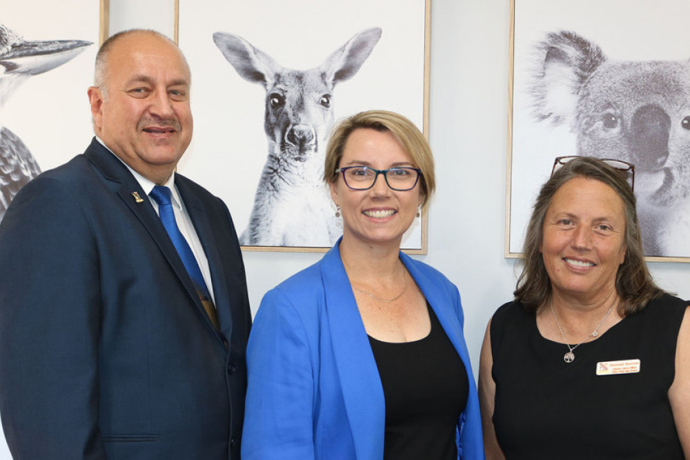 High School principal Lou Oberholzer with guest speaker Lauren Russell and the School’s Industry Liaison Officer Amanda Beatson.