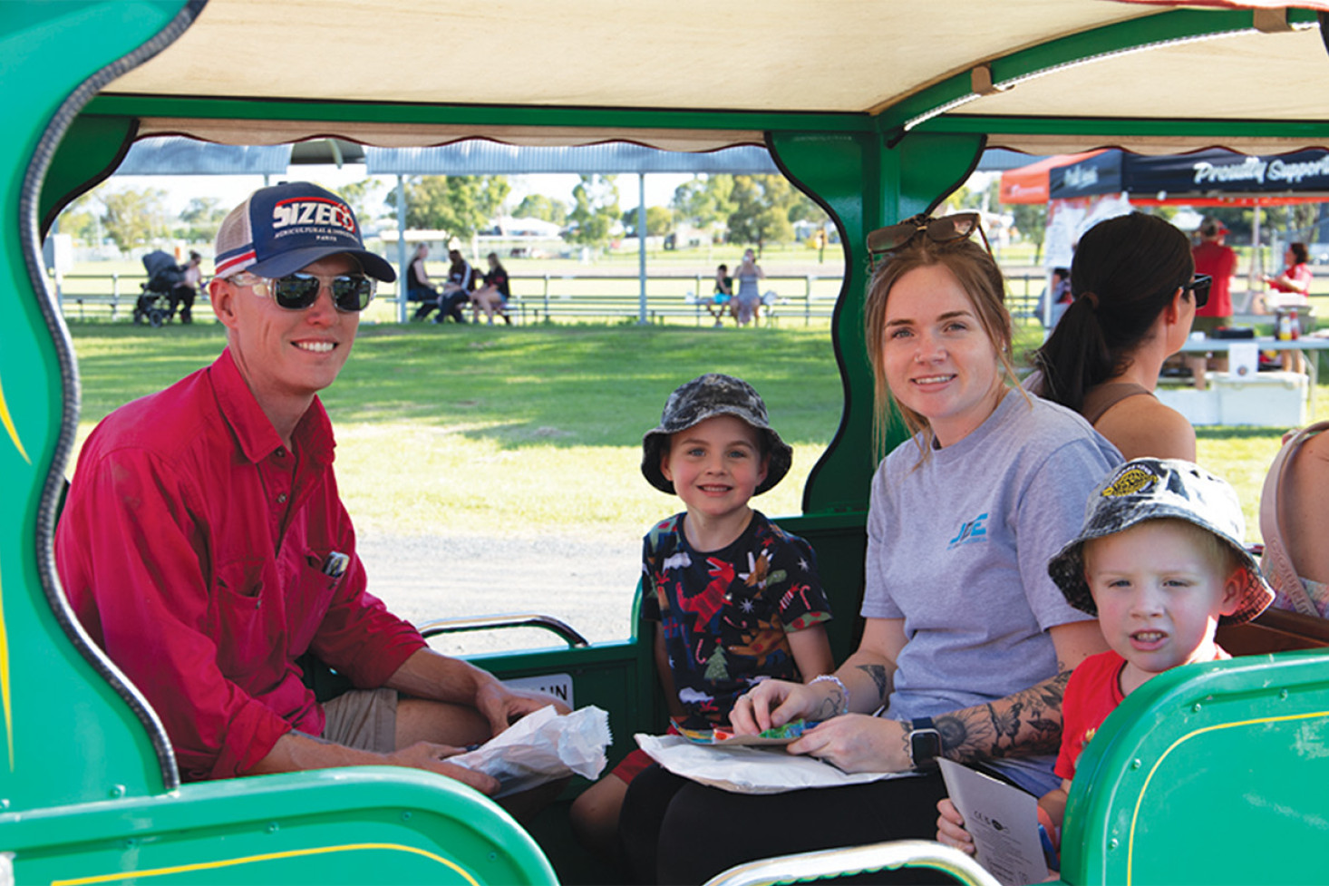 Enjoying a ride on the train at the Christmas in Pittsworth on Thursday afternoon, local family Jack Dodd and Ashlea Hill with their boys, Lennex and Spencer.