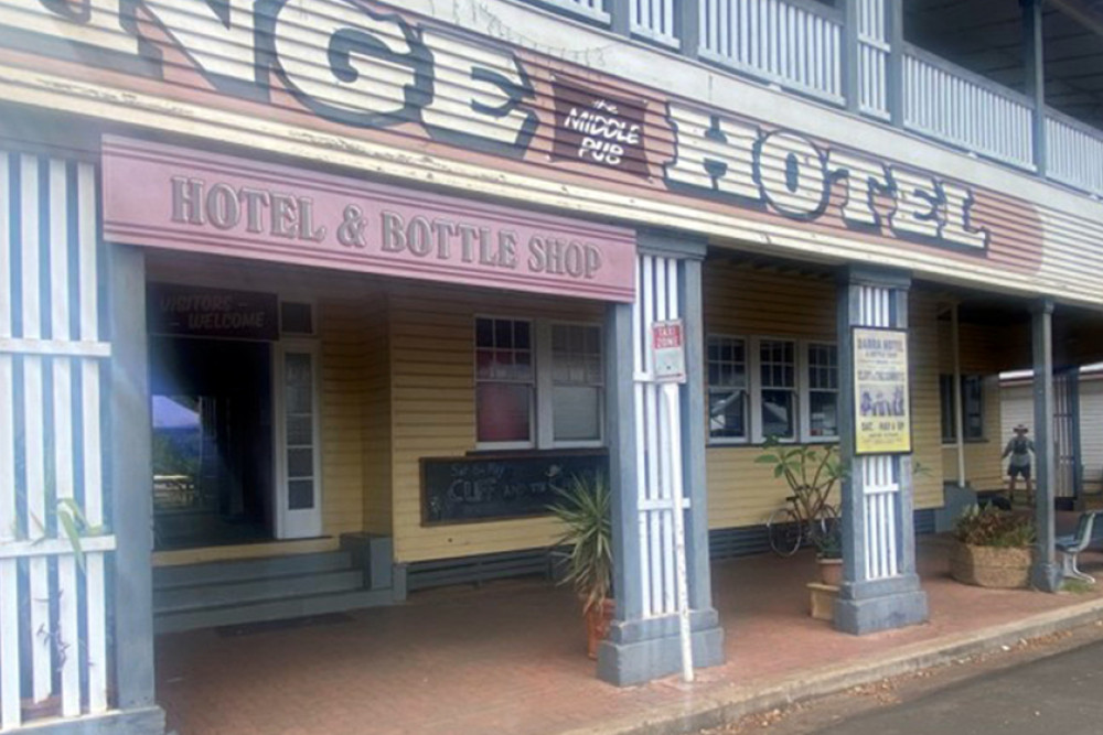 ABOVE: The Exchange Hotel in Oakey underwent an 80s makeover for the filming of Boy Swallows Universe.