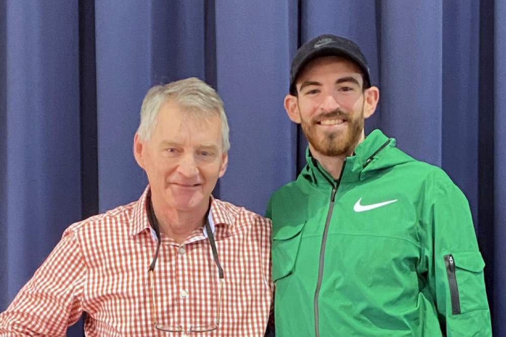 Bunker’s Hill State School Principal Jim Tiernan with his Olympian son Patrick.