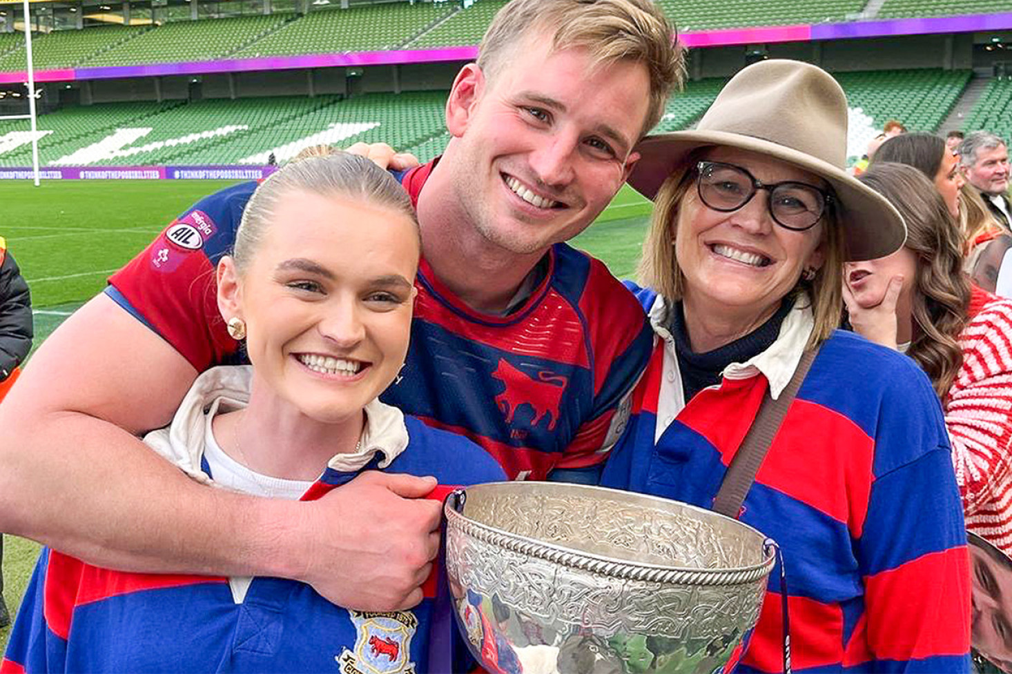 John shared the victorious Grand Final moment with his mum Nora and Sister Meg.