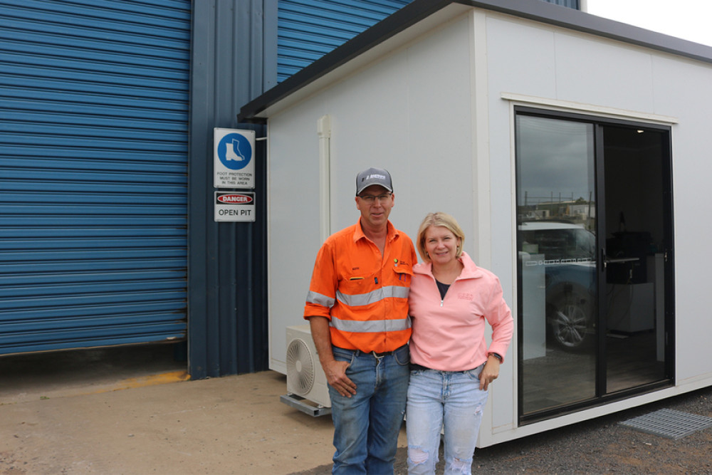 While waiting for their development application to be approved, Deena and Keith Joppich are using a temporary donga as an office on their new William Street premises.