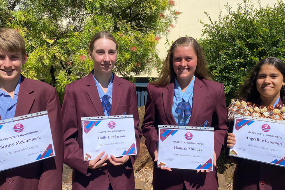 ABOVE: The Junior School Captains Sonny McCormack, Holly Henderson, Hannah Mundey and Angerline Paterson.