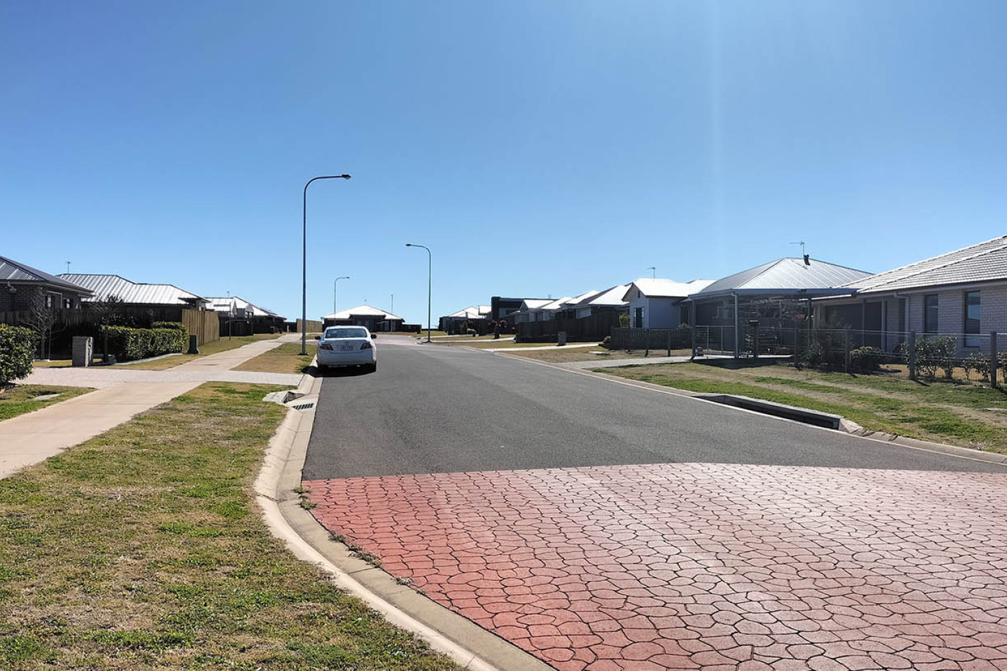 The nature strip in this street of Wyreema’s newest estate, Karara Gardens, is barren.