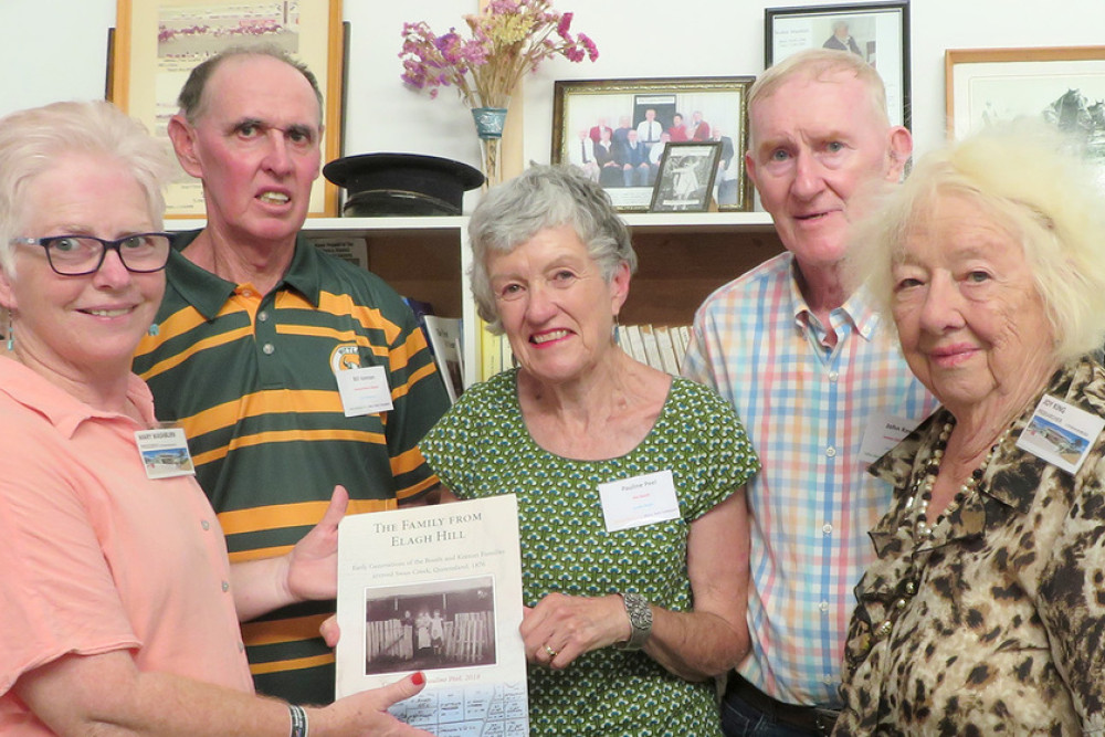 The book presentation to Clifton Museum, from left: Mary Washburn (Museum President), Bill Keenan, Pauline Peel nee Booth (author), John Keenan and Joy King (Museum Family history researcher). Publicity Officer Helen Gillam said the book will be valuable to the museum as it will greatly assist those doing family history research.