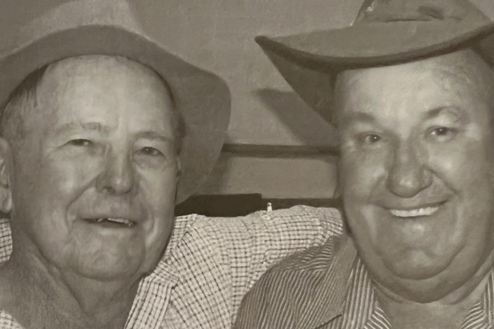 Keith Jamieson, right, with bush poet Ray Essery at the Gidgee Coal Bush Ballad Awards in Pittsworth around a decade ago.