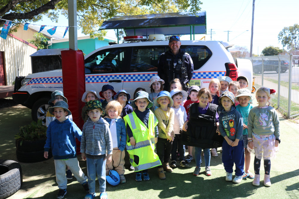 The children at Pittsworth Kindy learnt all about staying safe with Sergeant Tim Hoffmann on Tuesday.