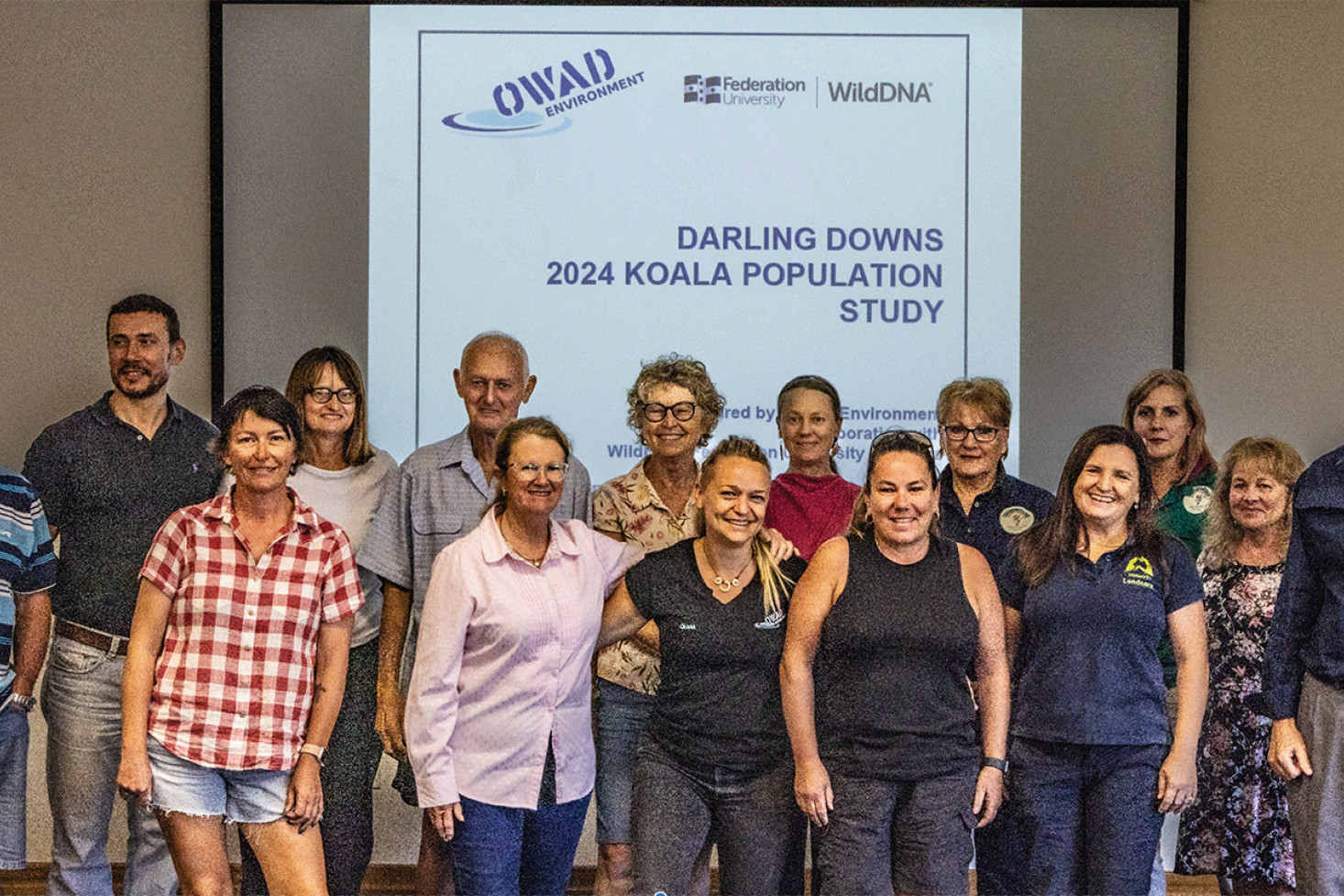 Koala study scientists Olivia Woosnam and Fiona Hogan with local Landcarers and other residents from Toowoomba and Crows Nest at the review on Friday.