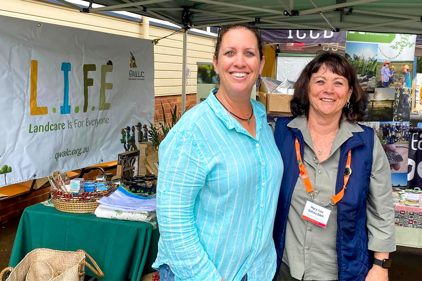 Millmerran and Pittsworth Landcare co-ordinator Rebecca Kirby with QWaLC chairperson Mary-Lou Gittins OAM at 2023 World Environment Day celebrations in Toowoomba.