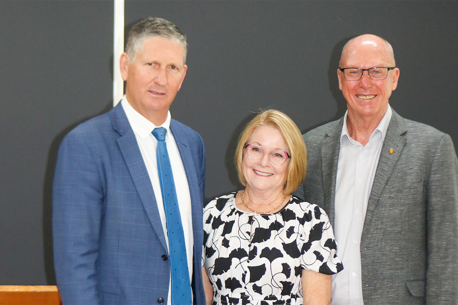 Condamine MP Pat Weir (right) was joined at his campaign launch by current LNP Queensland President Lawrence and former president Cynthia Hardy.