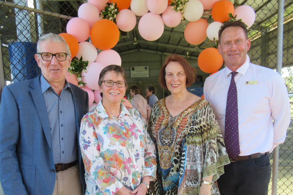 L-R Dr Pat Coughlan (Exec Director Catholic Schools), Mary Donnelly, Lesley Telford and Keith Blaikie (Principal)