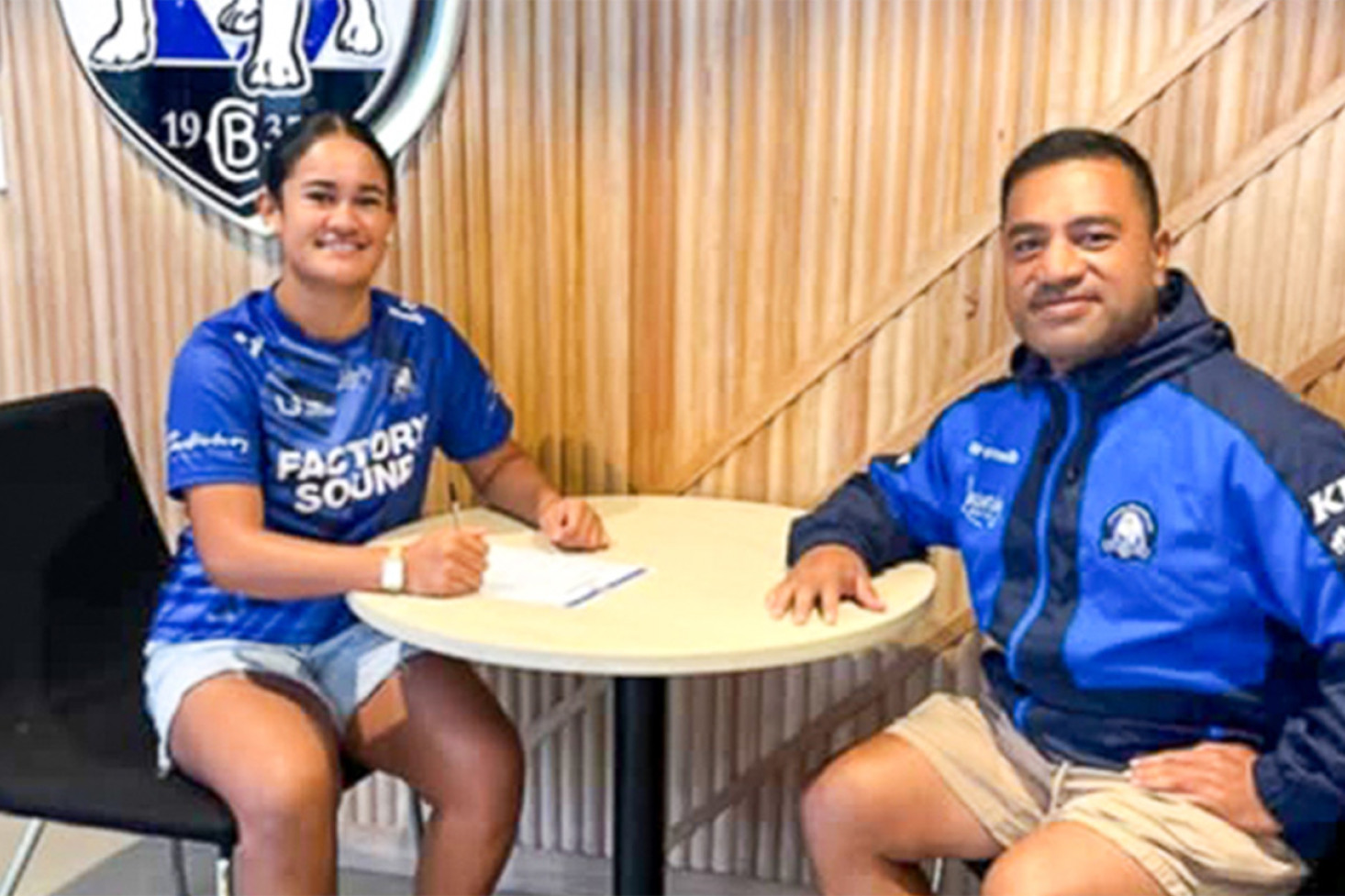 Leteena Medland with Canterbury Bulldogs Recruitment Officer Fifita Hala.