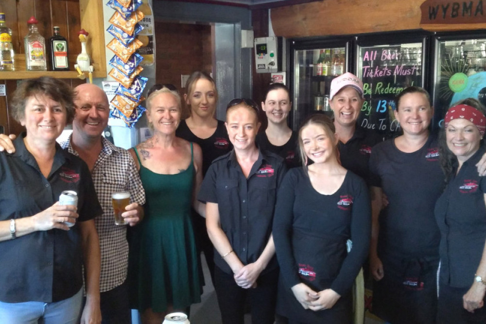 From left: Outgoing Leyburn Royal Hotel owners Sam and Shane Toy with their staff members (who are continuing on)Amanda, Amelia, Terri, Darcy, Zoe, Simone, Sunny and Michelle.