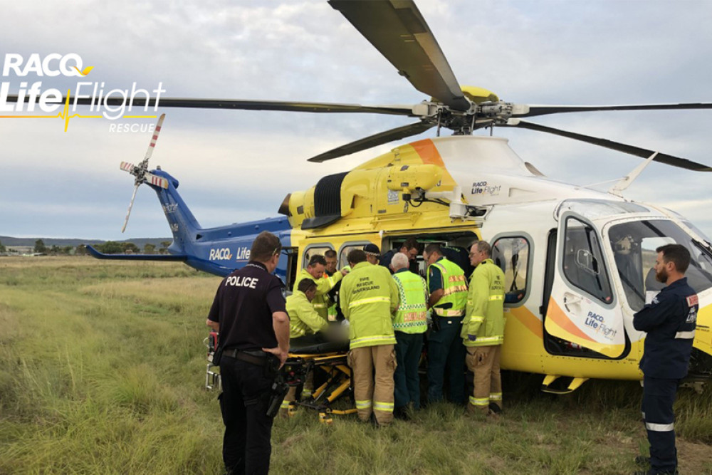 LifeFlight came to the aid of a teenager who was injured in a car crash at Headington Hill last year. Photo, RACQ LifeFlight