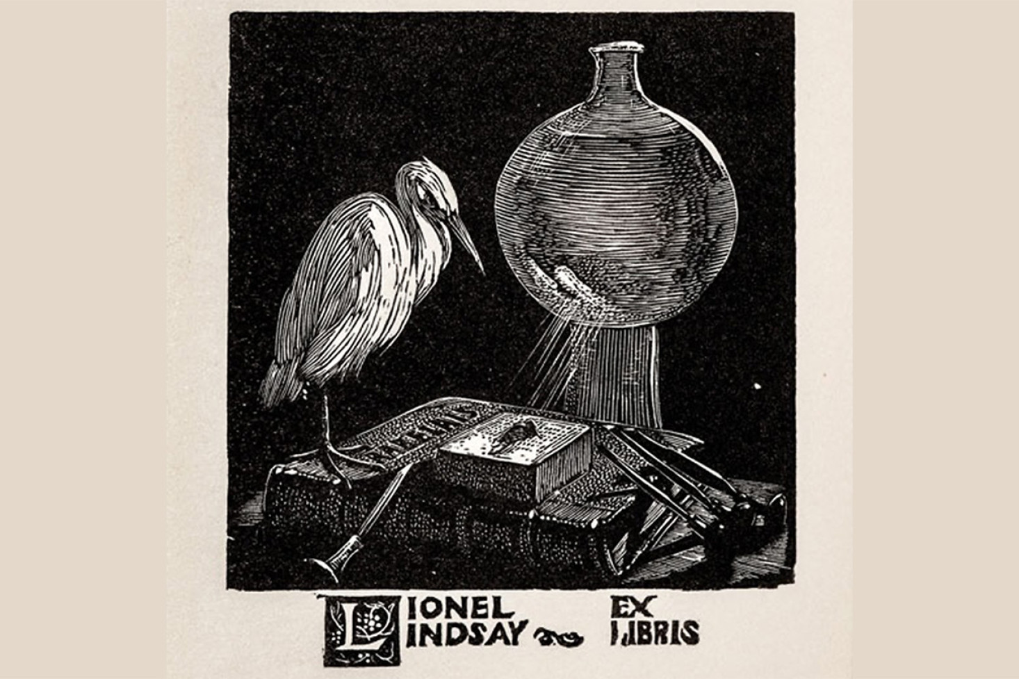 A wood engraving by Lionel Lindsay from 1933 titled Lionel Lindsay ex libris.