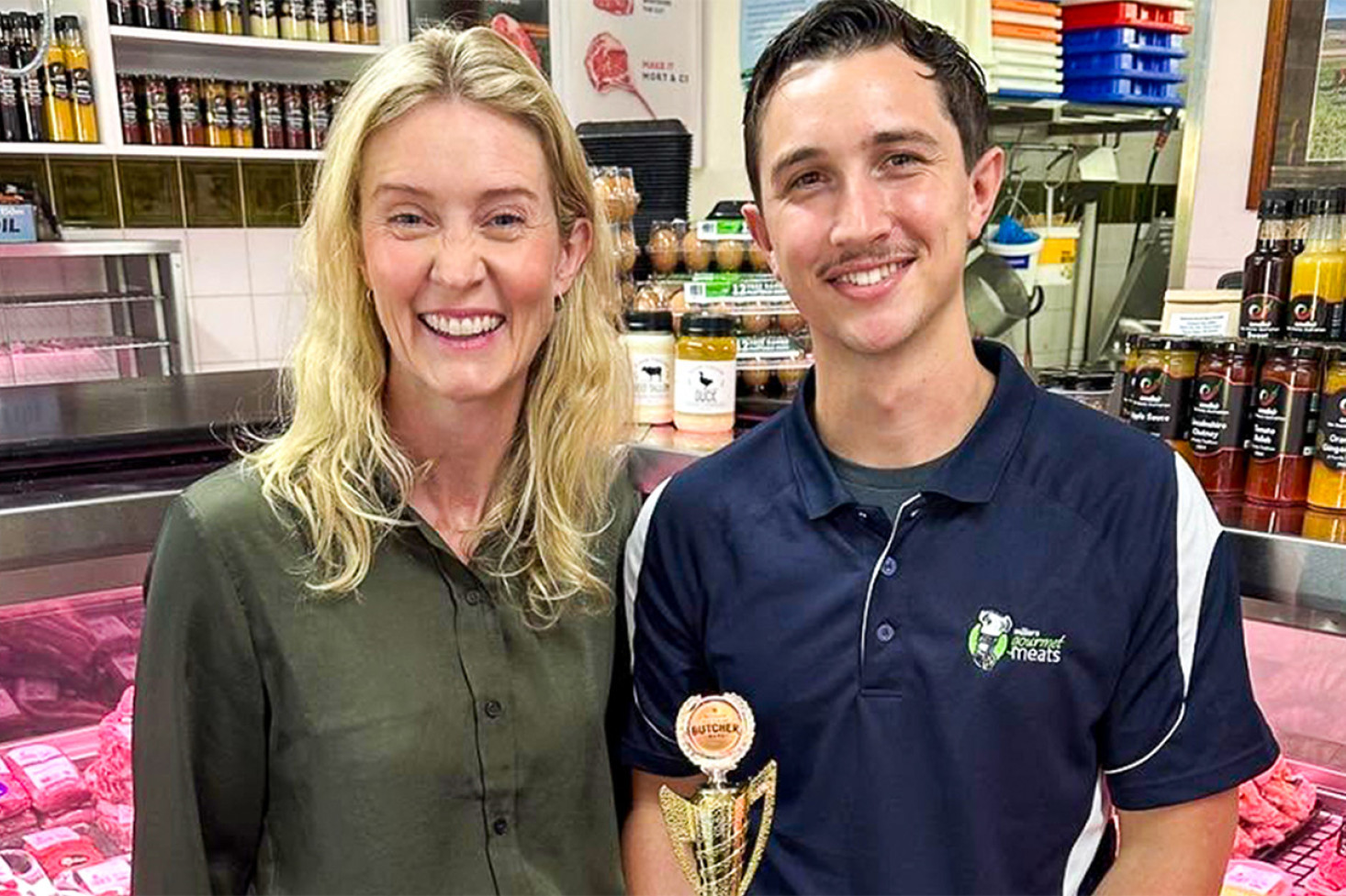 Toowoomba Deputy Mayor Cr. Rebecca Vonhoff congratulated Luke Thomas on winning the recent Butcher Wars at Meatstock Hamilton in New Zealand.