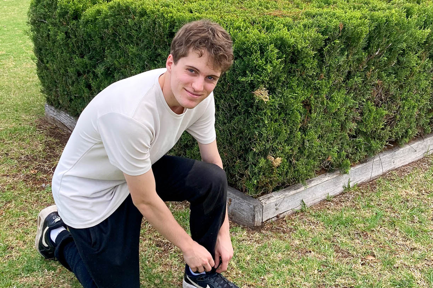 Patrick Quinn is tying his laces ready for the Monday March which will take place on October 7 in front of Lindenberg's during Mental Health Month.