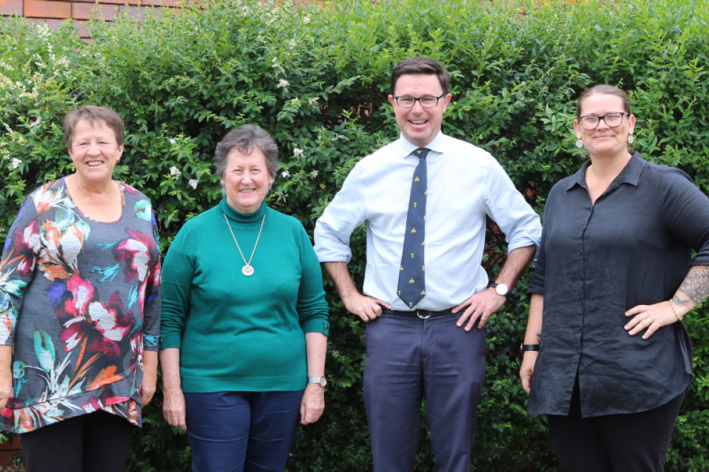 Clifton and District Progress Association’s Railway Station Coordinator Maureen Mitchell, Vice President Vee Cashin and President Amee Hetherington with Member for Maranoa David Littleproud.