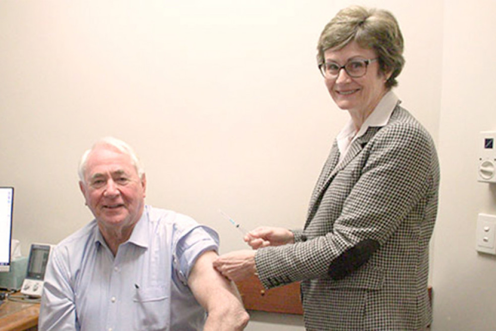 Toowoomba Region Mayor Paul Antonio receiving his vaccination.