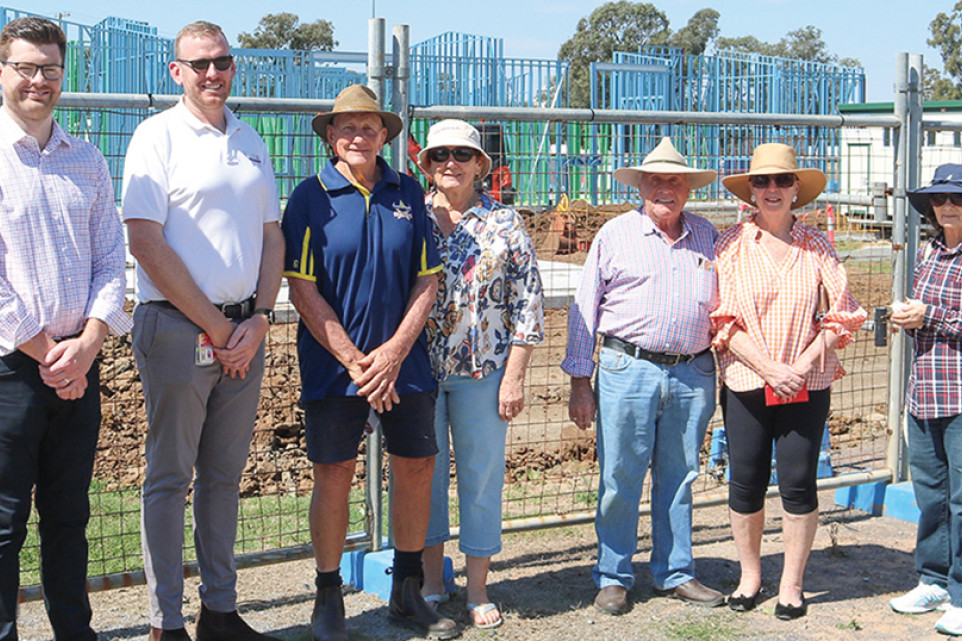 Taking a tour of the Millmerran Multipurpose Health Service Facility construction site were Pete Trethewie (Principal Project Manager), James Simpson (Operational Commissioning Lead), Lois and Ben Lindenmayer, Allen and Mary Hunter, and Shirley Gunning.