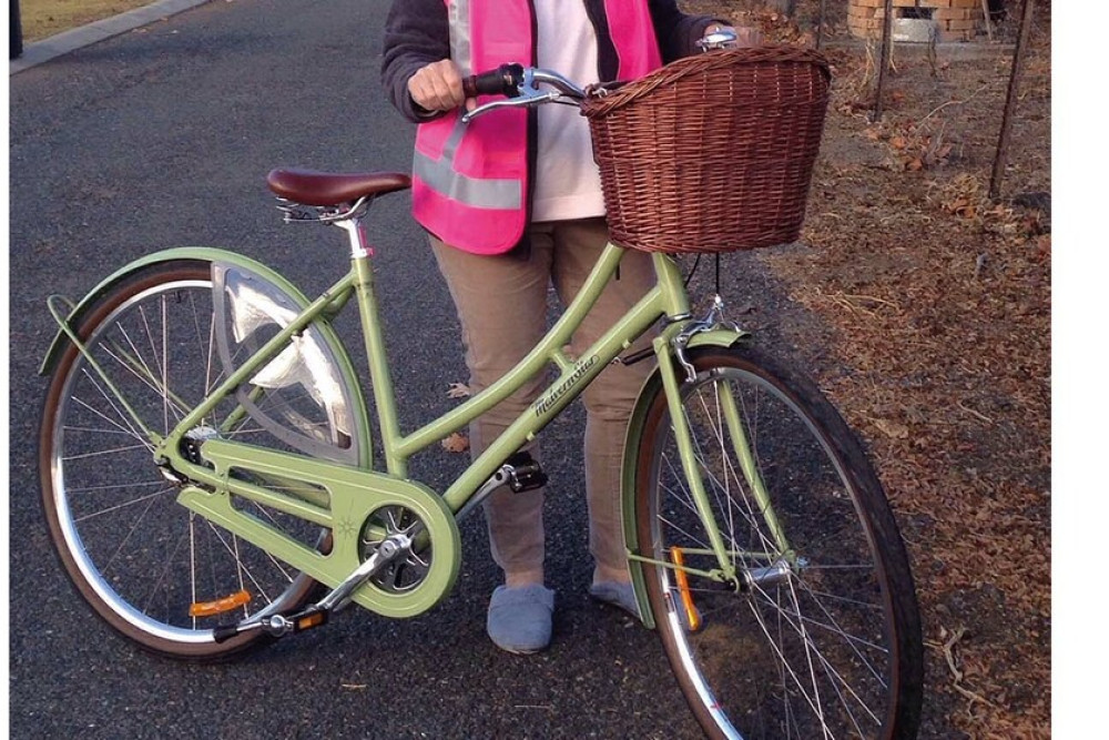 Mrs Gordon with her much loved, now stolen bicycle.