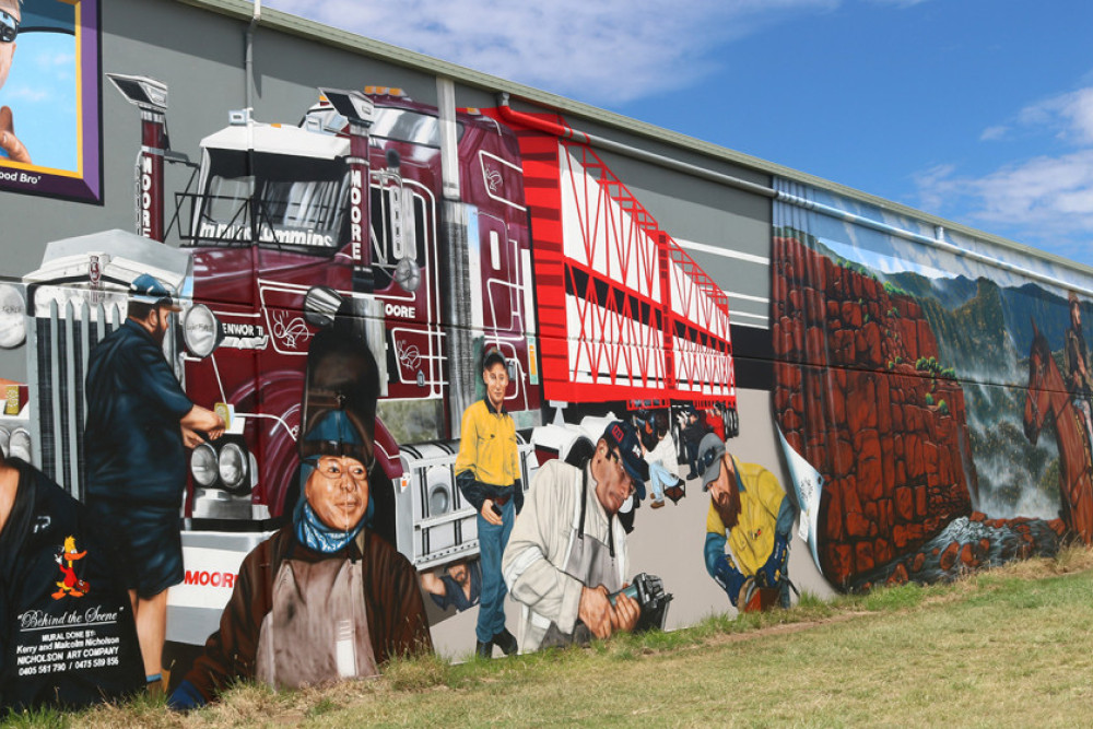 The new mural at Moore Trailers gives a 'Behind The Scene' look into their sheds.