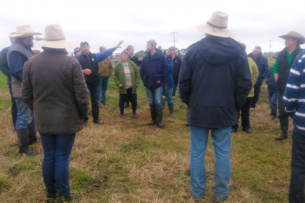 Out on the farm, Stuart Andrew talks to attendees.