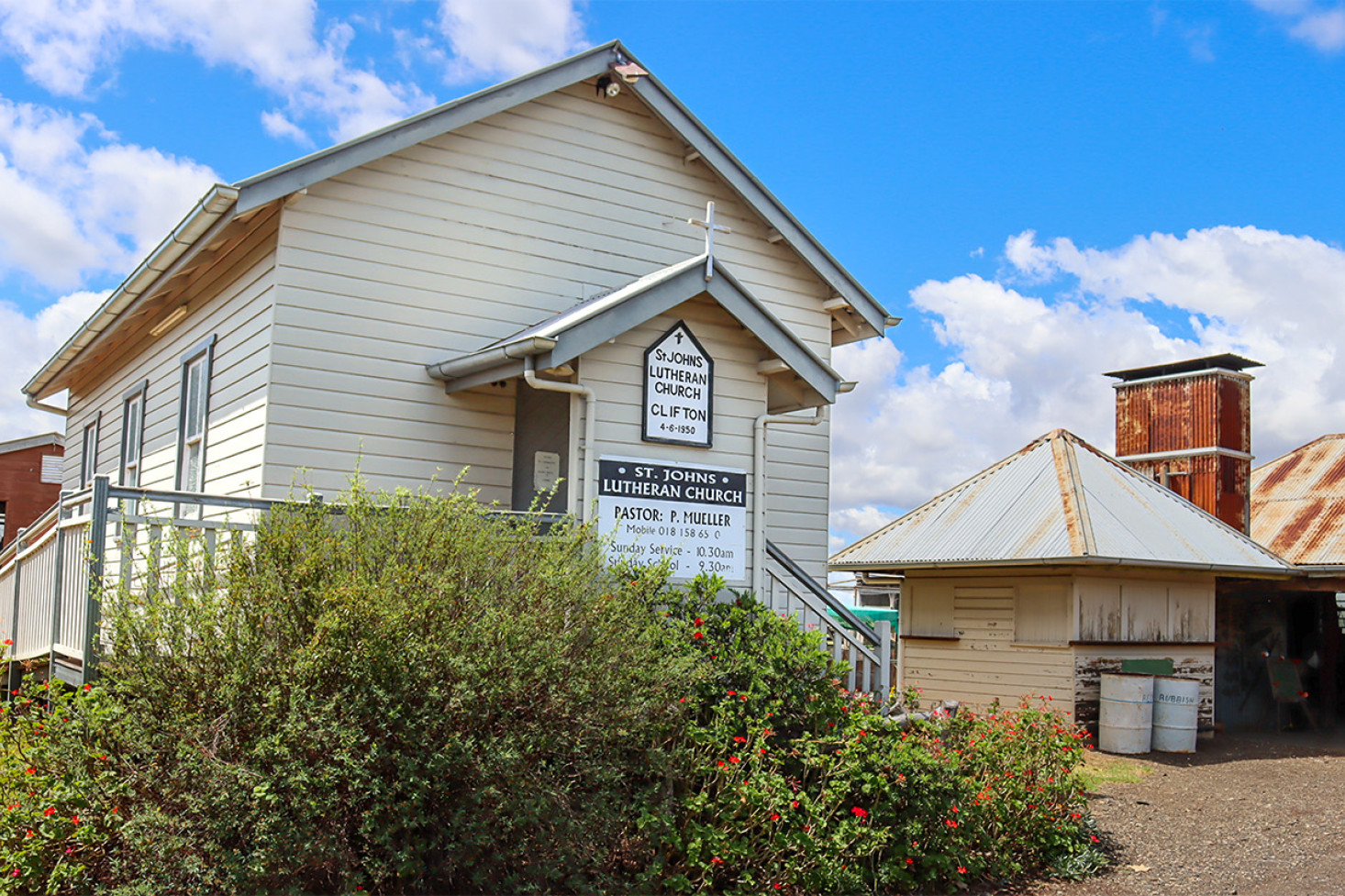 Clifton’s old Lutheran church as it sits today in Nobby at Dillybag Gunyah.