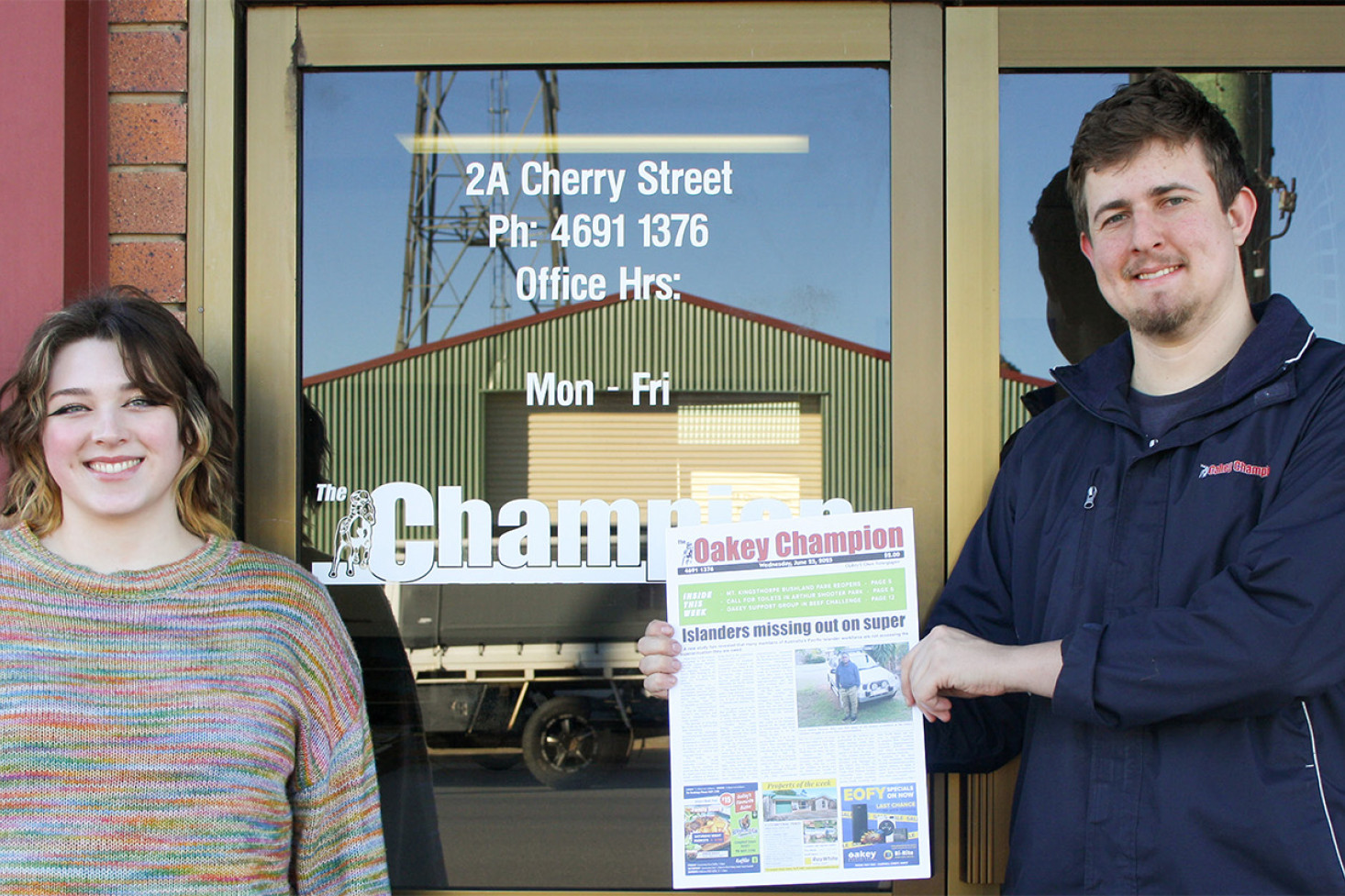 Current Champion staff Sophie Mortensen (advertising/graphic designer) and Max Mayer (journalist). Photo, Russ Thomas