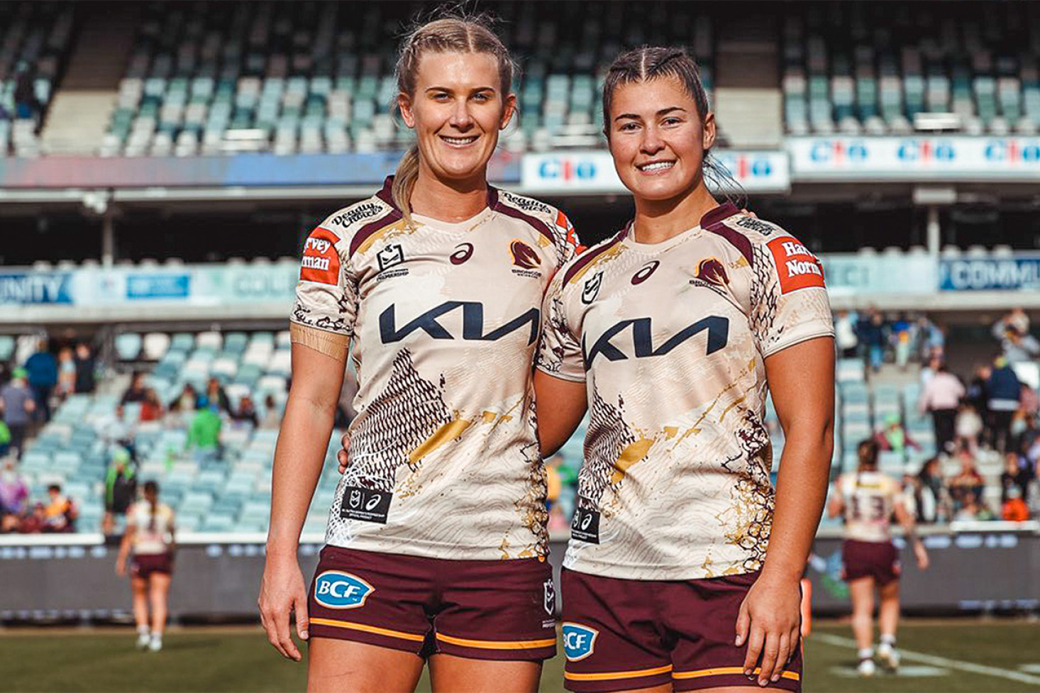 Shenae Ciesiolka with cousin Jada Ferguson post-game in Canberra. Photo: Brisbane Broncos