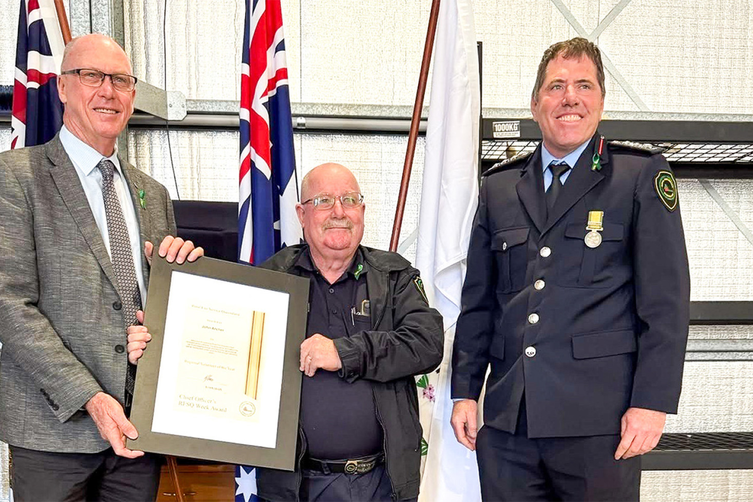 From left: Condamine MP Pat Weir, John Archer and RFSQ Toowoomba Area Manager Nathan Willis.