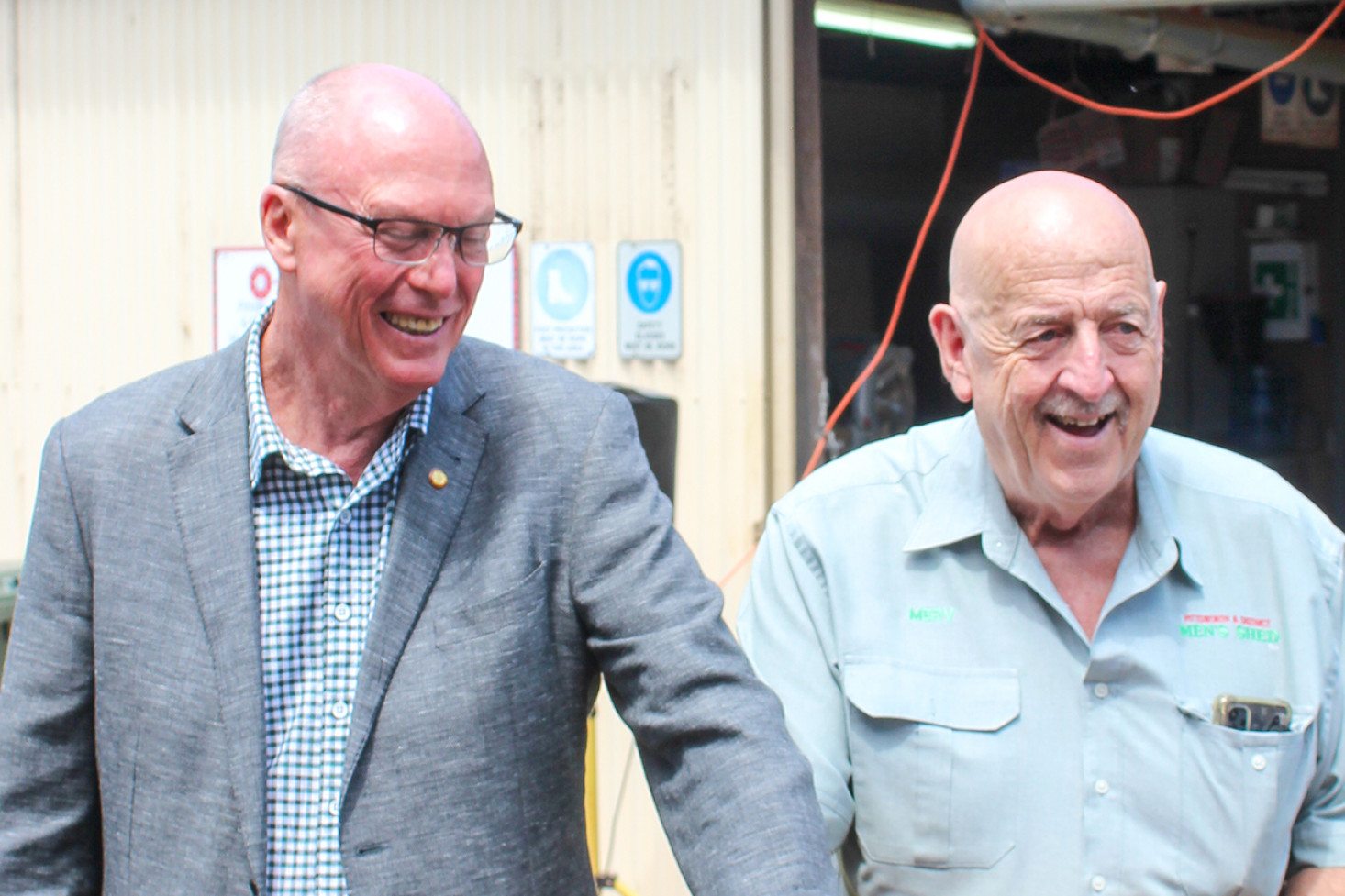 Incumbent MP Pat Weir (right) made an appearance in Pittsworth recently, appearing at the Pittsworth & District Men's Shed 10th anniversary celebrations.