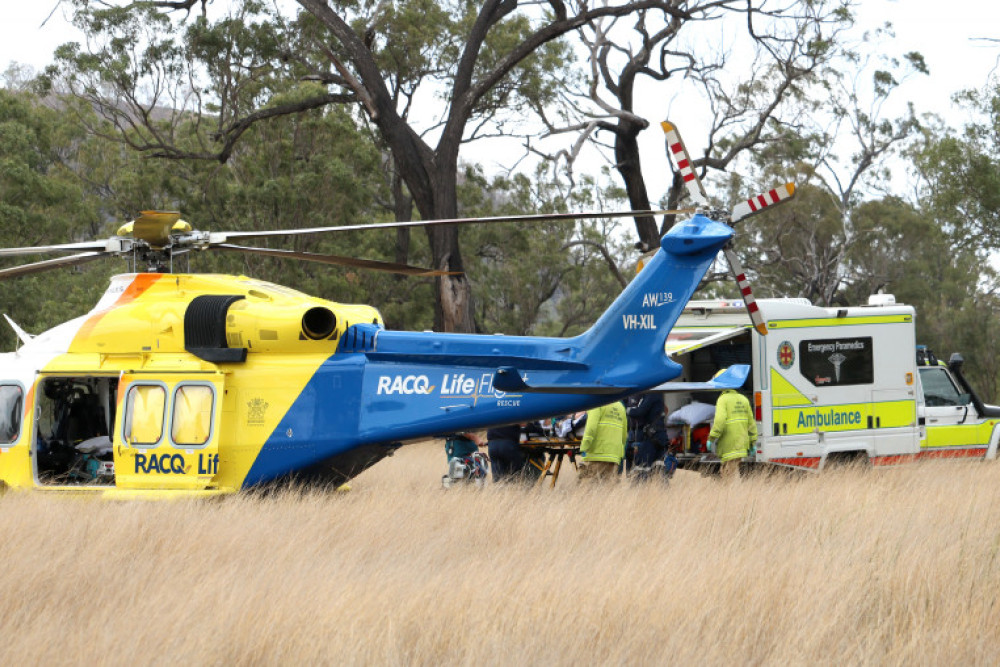 A RACQ LifeFlight helicopter in action at Pilton.