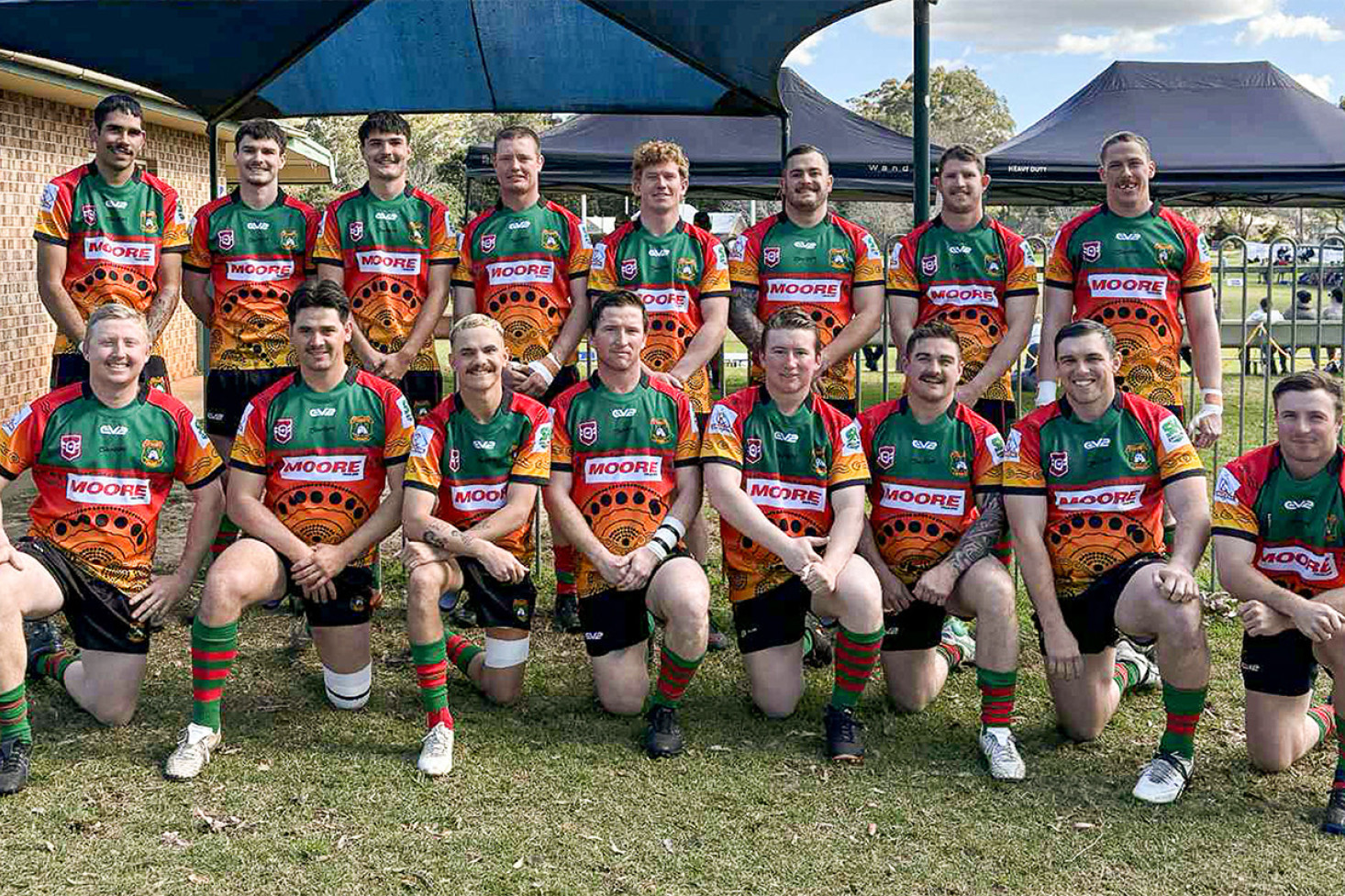A Grade Danes wearing their Indigenous jerseys for Sunday’s game were (back) Clay Dempsey, Ethan Brose, Kyle Brose, Cameron Millar, Ted Stuart, Cooper Bowyer, Tom O’Sullivan, Nick Nairn, (front) Jordan O’Shea, Harry Cooke, David Woodbridge, Alex Kahler, Zac Kahler, Liam Short, Blake Cullen and Cody Evans.