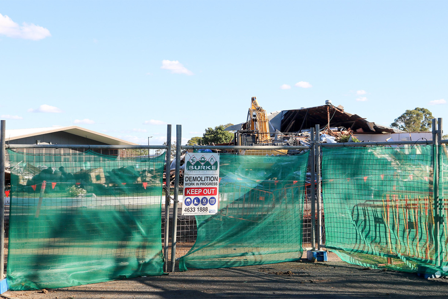The demolition of the old facility is currently underway to allow for the development of a landscaped driveway and car park.