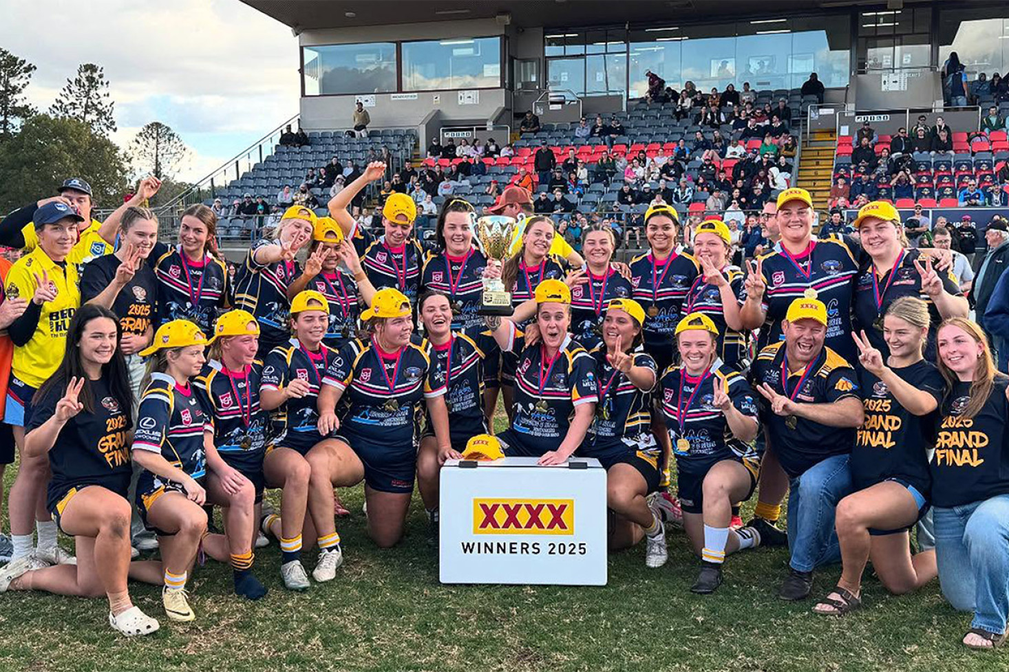 Morgan Prentice (standing, fourth from left) and Abbey Markey (standing, ninth from left) successfully defended the Eagle’s Premiership at the Grand Final on Sunday.