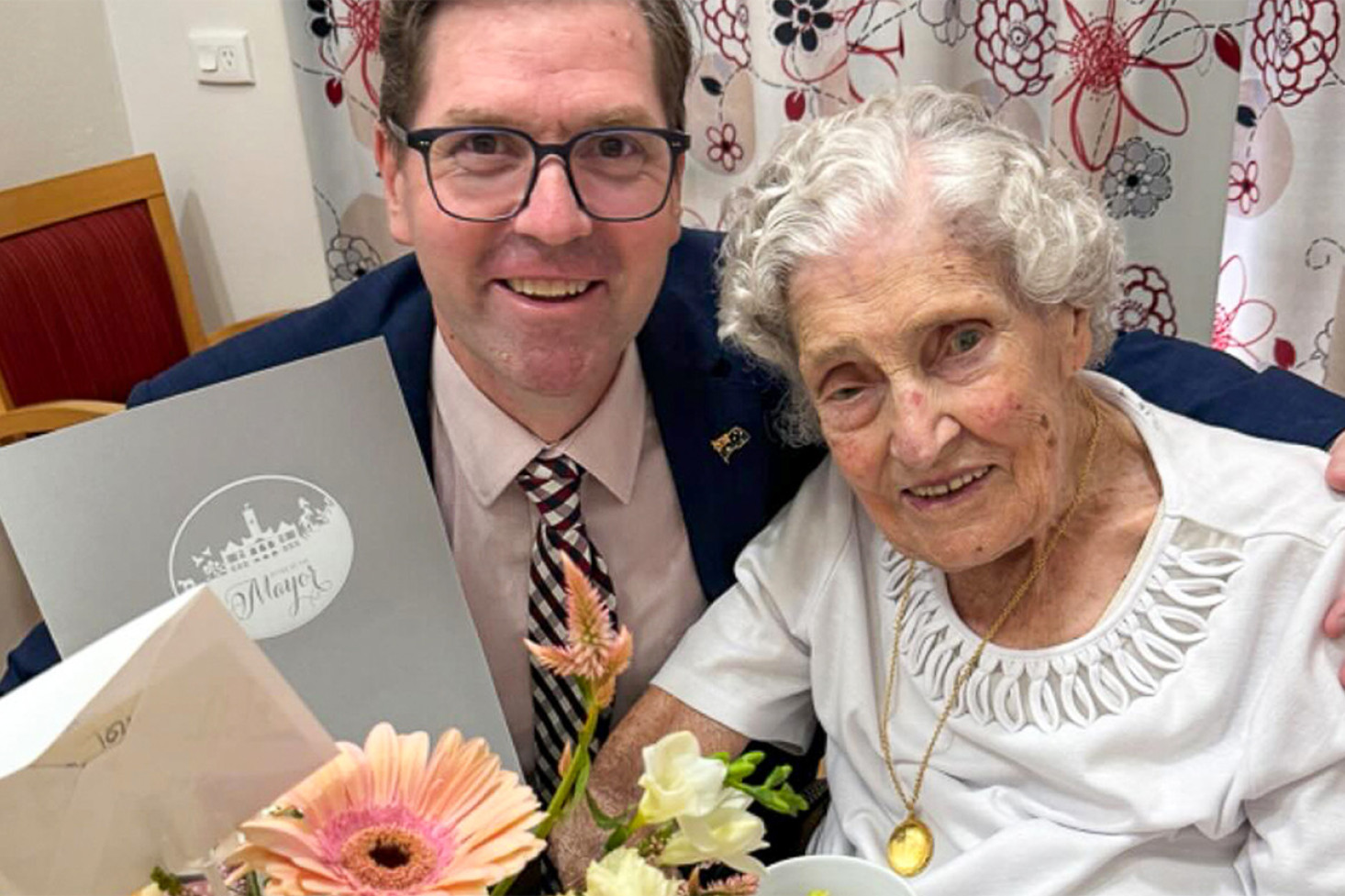 Toowoomba Region Mayor Geoff McDonald made a surprise visit to Edna Bryce earlier this year for her 107th birthday.