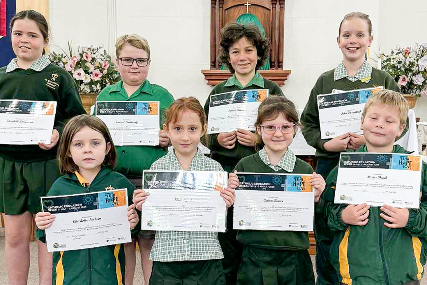 Recipients of the Spirit of Catholic Education awards at St. Stephen’s Primary School.