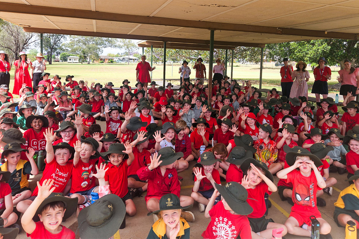 Students from St. Stephen's School Pittsworth dressed brightly in red for Day for Daniel on Friday.