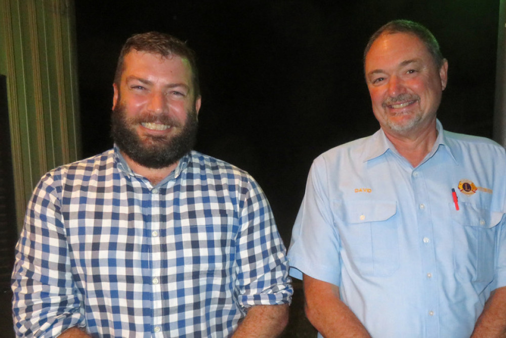 Returning home. Pittsworth Lions Club president David Olischlager (right) welcomes (back) new Pittsworth State High School Principal Dan Lindenmayer (left) at last week’s Lions dinner.