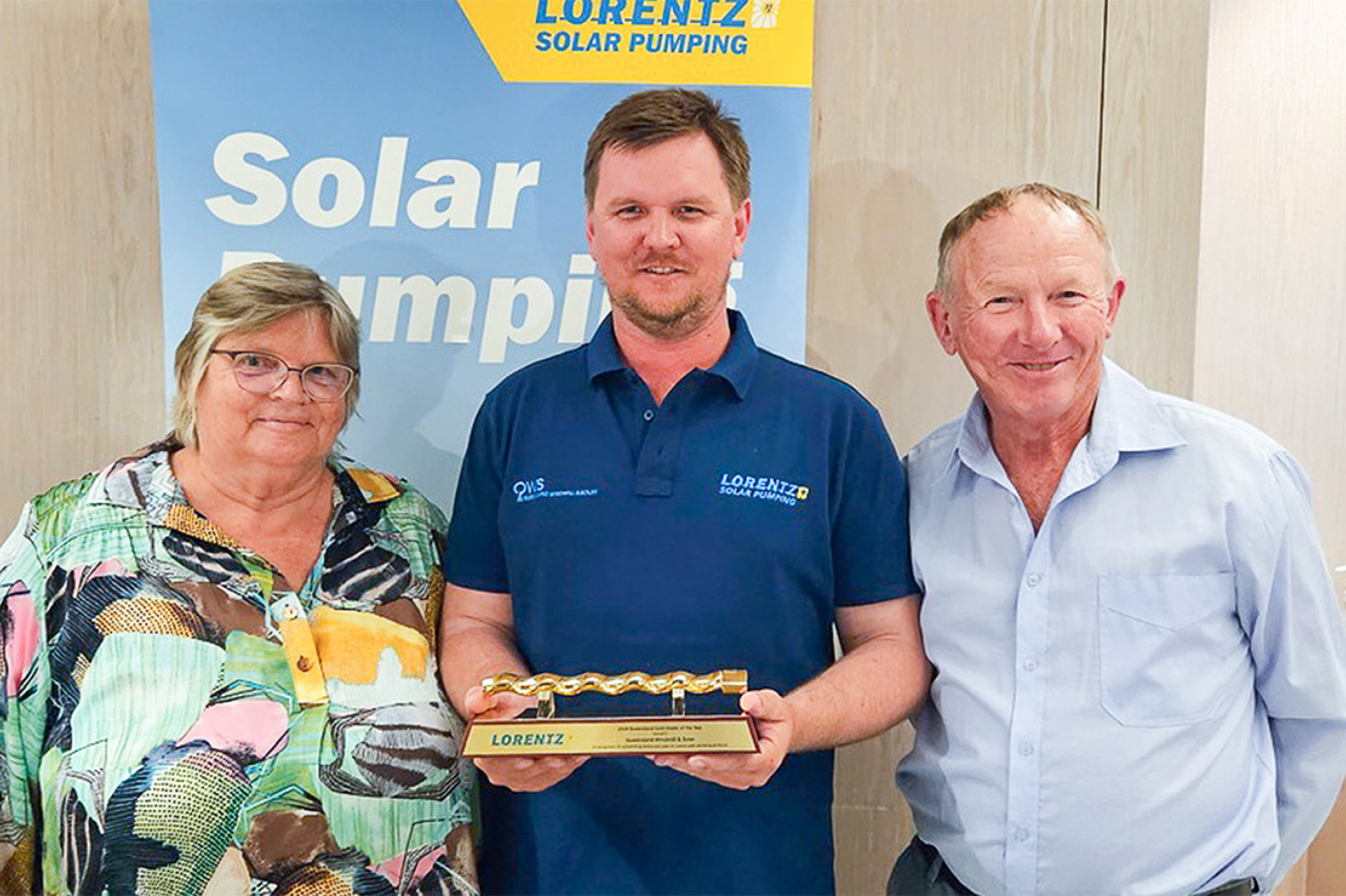 Rhys, Dale, and Clay from Queensland Windmill & Solar with the 2024 Gold Award Queensland Dealer of the Year award.